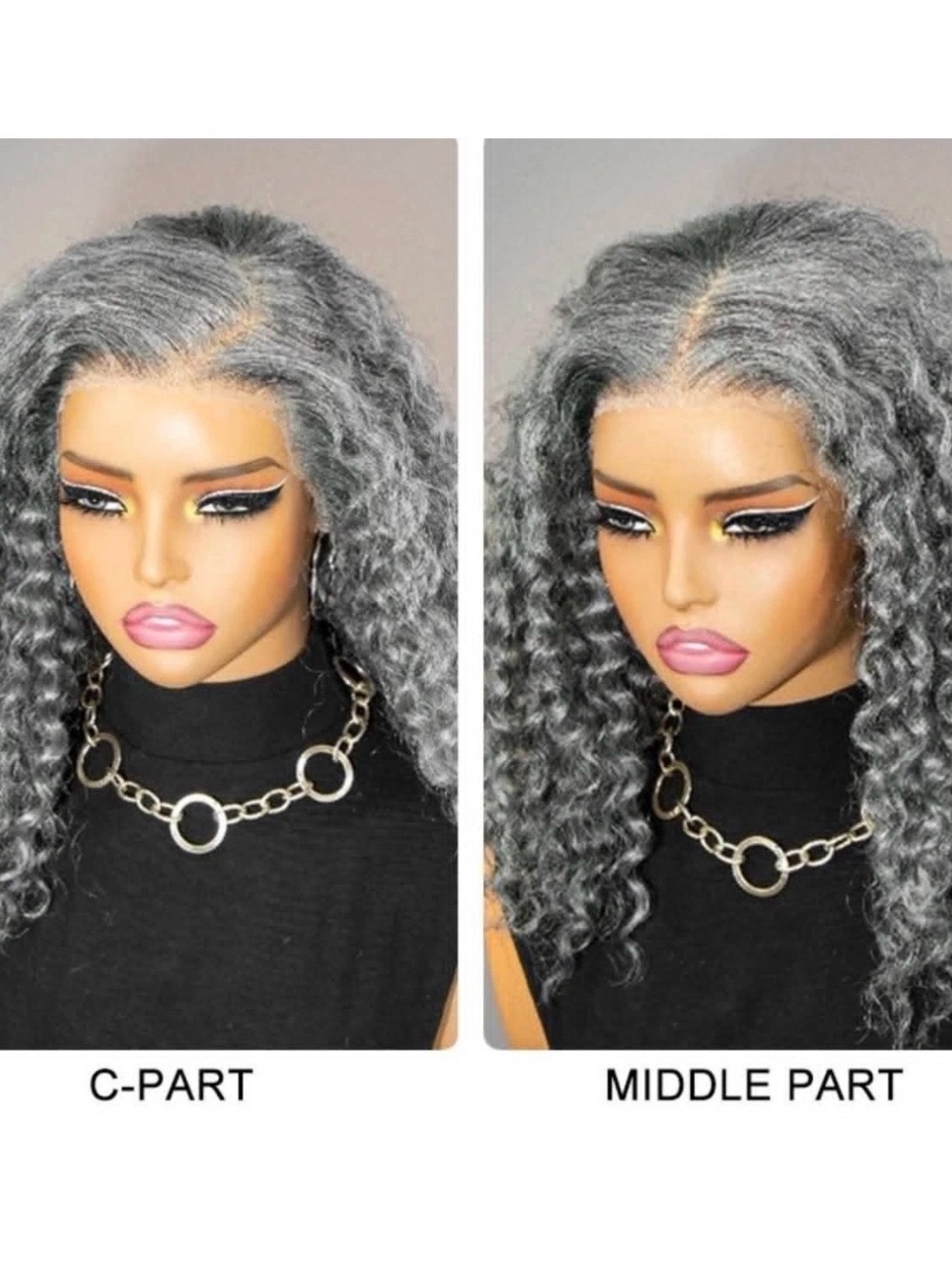 Grey Curly Lace Front Wig - Middle/C-Part